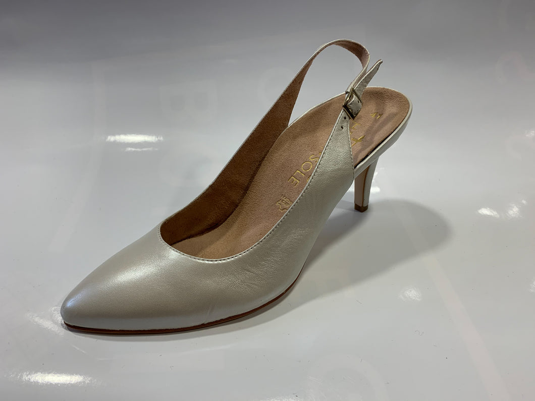 Leather white pearl mid heeled slingback shoe - Boutique on the Green