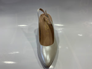 Leather white pearl mid heeled slingback shoe - Boutique on the Green