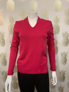 Pink stretch long sleeve jersey t-shirt with v neck - Boutique on the Green
