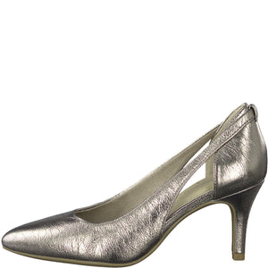 Marco Tozzi crackled pewter pointed toe heeled shoe - Boutique on the Green