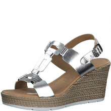 Load image into Gallery viewer, Marco Tozzi silver leather t-bar platform wedge - Boutique on the Green
