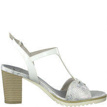 Load image into Gallery viewer, Marco Tozzi white snake &amp; patent t-bar block heel shoe - Boutique on the Green
