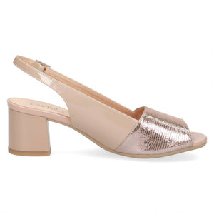 Caprice beige leather reptile & patent slingback heel sandal - Boutique on the Green