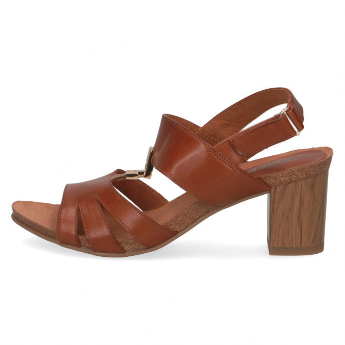 Caprice tan leather block heel strappy sandal - Boutique on the Green