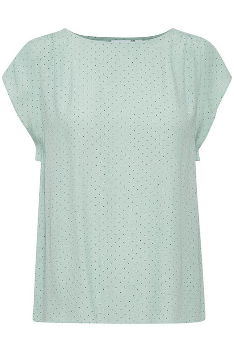 Saint Tropez aqua dot print cap sleeve woven top - Boutique on the Green