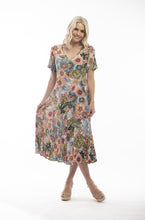 Load image into Gallery viewer, Orientique Bibury Multi Colour Tropical Print Crinkled Short Sleeve Godet Midi Dress - Boutique on the Green 
