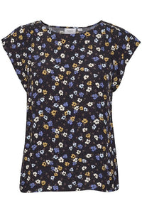 Saint Tropez Blanca Adele Ditsy Print Cap Sleeve Woven Top With Beaded Trim At Shoulder - Boutique on the Green