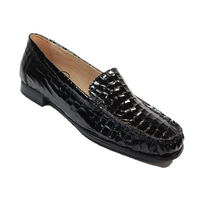 Caprice Black Leather Patent Moc Croc Slip On Loafer - Boutique on the Green 