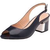 Load image into Gallery viewer, Lotus Bridgette Leather Navy Peep Toe Slingback Block Heel - Boutique on the Green
