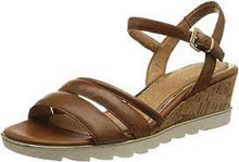 Load image into Gallery viewer, Marco Tozzi Leather Cognac Mid Cork Wedge Strappy Sandal - Boutique on the Green
