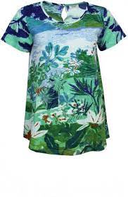 Orientique Secret Island Aqua Organic Cotton Printed Round Neck Short Sleeve T-Shirt - Boutique on the Green