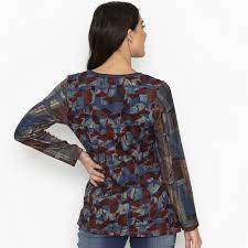 Orientique Ravenna Print Patch Work Stretch Long Sleeve Jersey Top - Boutique on the Green