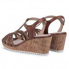 Load image into Gallery viewer, Caprice leather plaited t-bar open toe cork wedge with platform - Boutique on the Green
