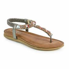Lunar Brock Pewter Jewelled Toe Post Sandal - Boutique on the Green