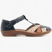 Load image into Gallery viewer, Rieker Blue Multi Strap Soft T-Bar Cut Out Shoe - Boutique on the Green
