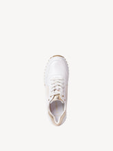 Load image into Gallery viewer, Marco Tozzi White &amp; Gold Lace Up Trainer With Mesh Detailing - Boutique on the Green
