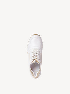 Marco Tozzi White & Gold Lace Up Trainer With Mesh Detailing - Boutique on the Green