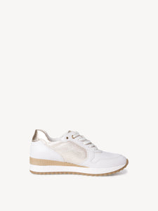 Marco Tozzi White & Gold Lace Up Trainer With Mesh Detailing - Boutique on the Green
