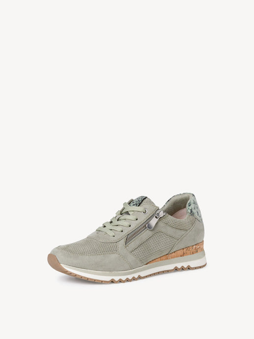 Marco Tozzi Light Green Perforated Zip & Lace Up Trainer With Snake Trim Detail - Boutique on the Green