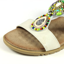 Load image into Gallery viewer, Lunar Elsa White Open Toe Slip On Mule Sandal With Multicoloured Bead Trim - Boutique on the Green
