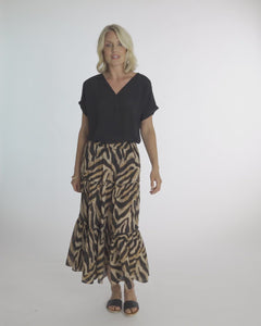 Pomodoro Animal Print Cotton Tiered Skirt - Boutique on the Green