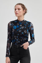 Load image into Gallery viewer, BYoung Romilda Blue Printed Strech Mesh Long Sleeve Top - Boutique on the Green
