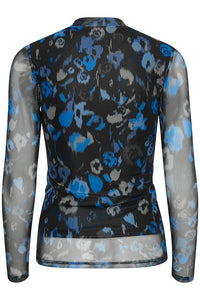 BYoung Romilda Blue Printed Strech Mesh Long Sleeve Top - Boutique on the Green