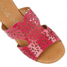 Load image into Gallery viewer, Lotus Bessia patent fuchsia cut out wedge mule - Boutique on the Green
