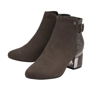 Lotus Cassandra Microfibre Heeled Ankle Boot With Mottled Heel Trim & Buckle - Boutique on the Green 