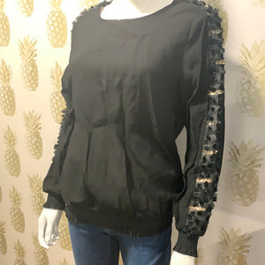 Black blouse with gold & sheer arm detail - Boutique on the Green