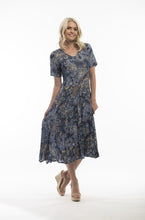 Load image into Gallery viewer, Orientique Lamu Blue Paisley Print Crinkled Short Sleeve Godet Midi Dress - Boutique on the Green 
