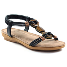 Load image into Gallery viewer, Lunar Adele Open Toe Wooden Trim Black Sandal - Boutique on the Green
