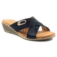 Load image into Gallery viewer, Lunar Dallas Black Low Wedge Cross Over Slip On Mule Sandal - Boutique on the Green
