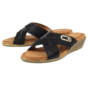 Lunar Dallas Black Low Wedge Cross Over Slip On Mule Sandal - Boutique on the Green