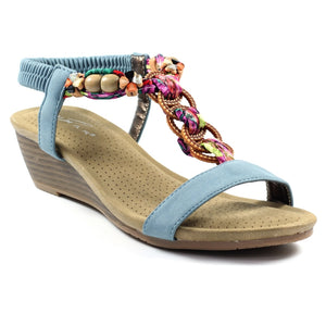 Lunar Fantasy Open Toe Wedge Sandal With Bead & Plaited Trim - Boutique on the Green
