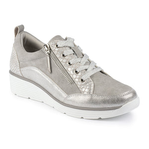 Lunar Kiley Silver Lace Up Wedge Trainer With Shimmer Trim Laces - Boutique on the Green