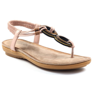 Leona Pink Wooden Hoop Toe Post Sandal - Boutique on the Green