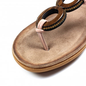 Leona Pink Wooden Hoop Toe Post Sandal - Boutique on the Green
