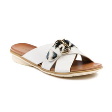 Load image into Gallery viewer, Lunar Reese White Animal Trim Slip On Mule Sandal - Boutique on the Green
