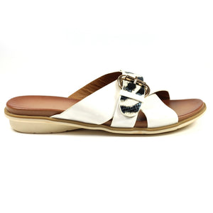 Lunar Reese White Animal Trim Slip On Mule Sandal - Boutique on the Green