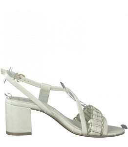Marco Tozzi Off White Strappy Low Block Heel Sandal With Silver Trim Deatil - Boutique on the Green