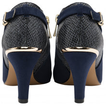 Load image into Gallery viewer, Lotus Ramona Navy Snake &amp; Buckle Trim Almond Toe Shoe Boot - Boutique on the Green 
