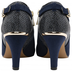 Lotus Ramona Navy Snake & Buckle Trim Almond Toe Shoe Boot - Boutique on the Green 
