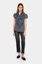 Load image into Gallery viewer, Saint Tropez Lillysz Night Sky Ditsy Floral Semi Sheer Multi Ruffle Front Button Through Woven Shirt - Boutique on the Green 
