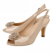 Load image into Gallery viewer, Lotus nude patent beaded trim peep toe slingback heeled shoe - Boutique on the Green
