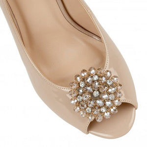 Lotus nude patent beaded trim peep toe slingback heeled shoe - Boutique on the Green