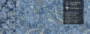 Orientique Lamu Blue Paisley Print Crinkled Short Sleeve Godet Midi Dress - Boutique on the Green 