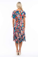 Load image into Gallery viewer, Orientique Borellie Blue &amp; Orange Mix Crinkled Short Sleeve Midi Dress - Boutique on the Green

