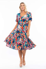 Load image into Gallery viewer, Orientique Borellie Blue &amp; Orange Mix Crinkled Short Sleeve Midi Dress - Boutique on the Green
