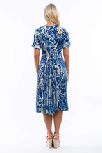 Load image into Gallery viewer, Orientique Palace Messina Blue Mix Crinkled Short Sleeve Midi Dress - Boutique on the Green
